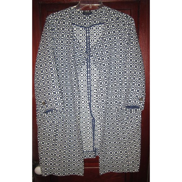 Lands' End Plus Sz 24W Open Jacket Coat Topper Duster Textured Blue White Floral - Picture 1 of 3